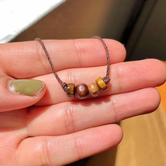 Earthy Brown & Tan Wooden Beaded (Dark Brown) Necklace/Choker - Picture 3 of 4